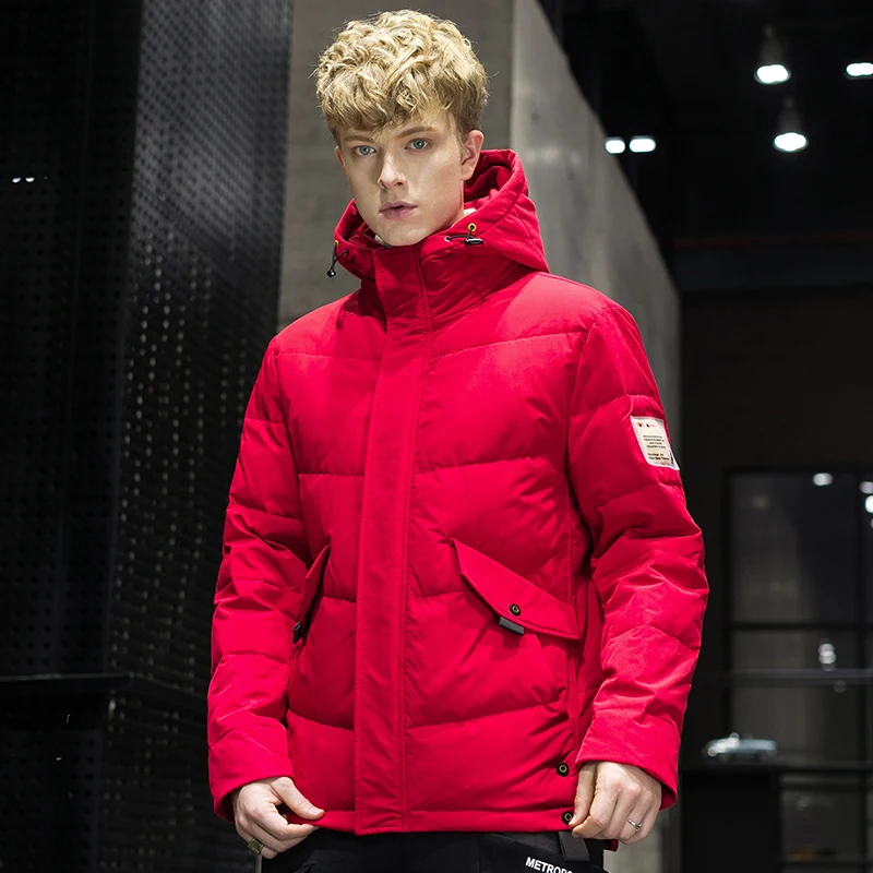 Covrlge Trendy Hooded Men's White Duck Down Jacket Stand Collar Embroidered Down Jacket Men Winter Warm Causal Coat US MWY034
