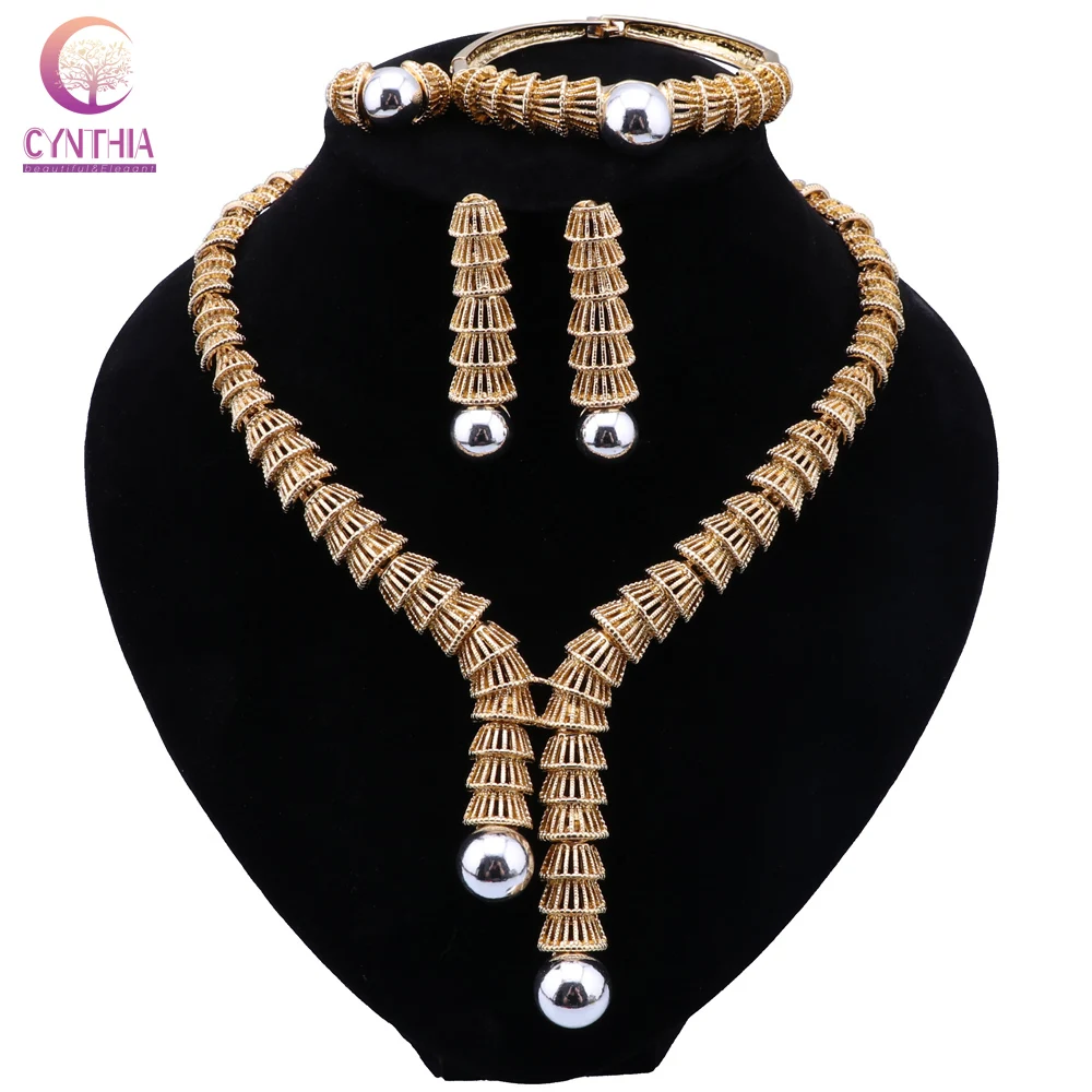 

CYNTHIA Dubai Gold Color Fashion Bridal Wedding Earrings Ring Jewelry Set Indian Jewelry Set Bracelet for Women African Necklace
