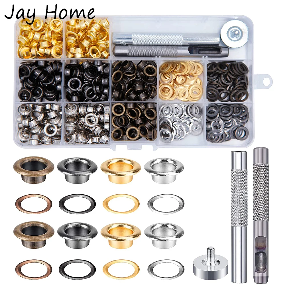 

4 Colors Grommets Kit 400 Sets 1/4 Inch Metal Eyelets with 3 Pieces Installation Tools for Craft Making Repair and Decoration