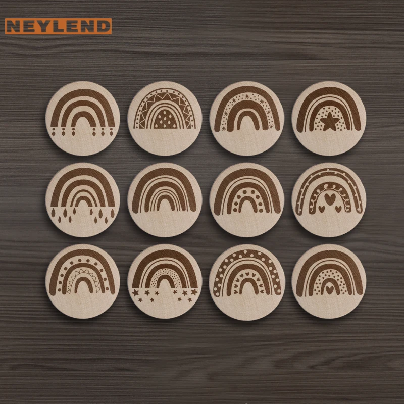 Деревянная ручка для ящика в стиле бохо деревянная с гравировкой радуги детской