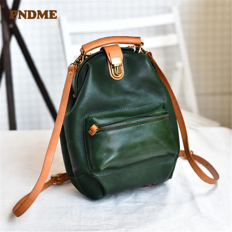 PNDME  retro luxury Genuine leather large-capacity backpack daily natural first layer cowhide handmade personality backpack