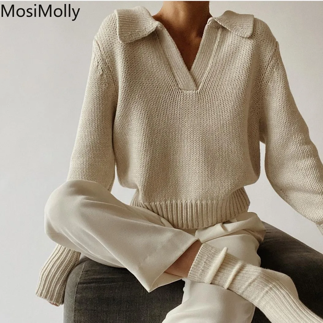 

MosiMolly Soft Sweater Jumper Knitting Pullovers Polo Collar Casual Sweater Pullovers 2021 AW