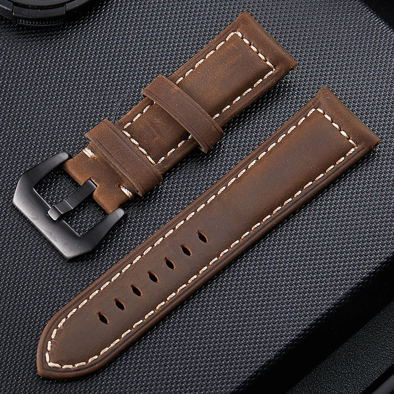 

Genuine Leather Watch Strap 20mm 22mm 24mm 26mm Sport Watch Accessories Watchband men bracelet For Panerai Watch Band black
