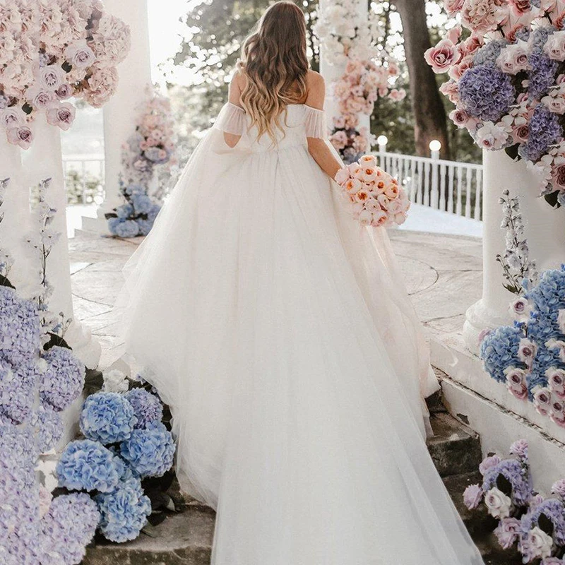 Платье женское вечернее из фатина с открытыми плечами|Свадебные платья| |