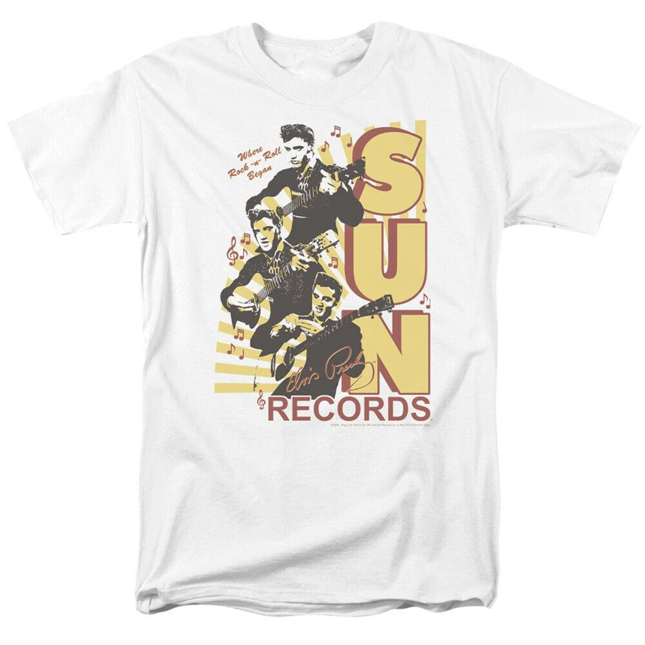 Sun Records Tri футболка с изображением Элвиса через 5X базовые модели футболка|Мужские