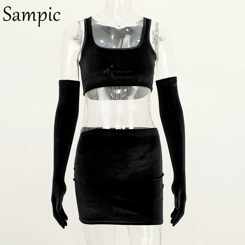 Sampic женский лоскутный сексуальный короткий топ с кисточками клубный юбка летний