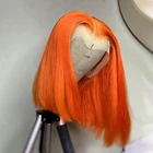 Имбирный оранжевый прямой предварительно выщипанный короткий Боб кружевной передний парик для женщин 180% Плотность синтетические Детские волосы без клея термостойкий
