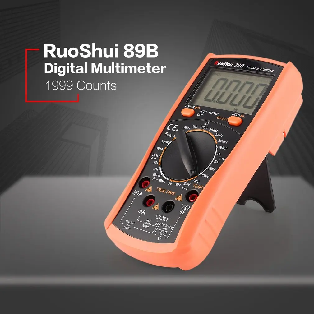 RuoShui 89B мультиметр True RMS Интеллектуальная защита от перегрузки 2000 отсчетов сопротивление Температура Емкость диод мультиметр