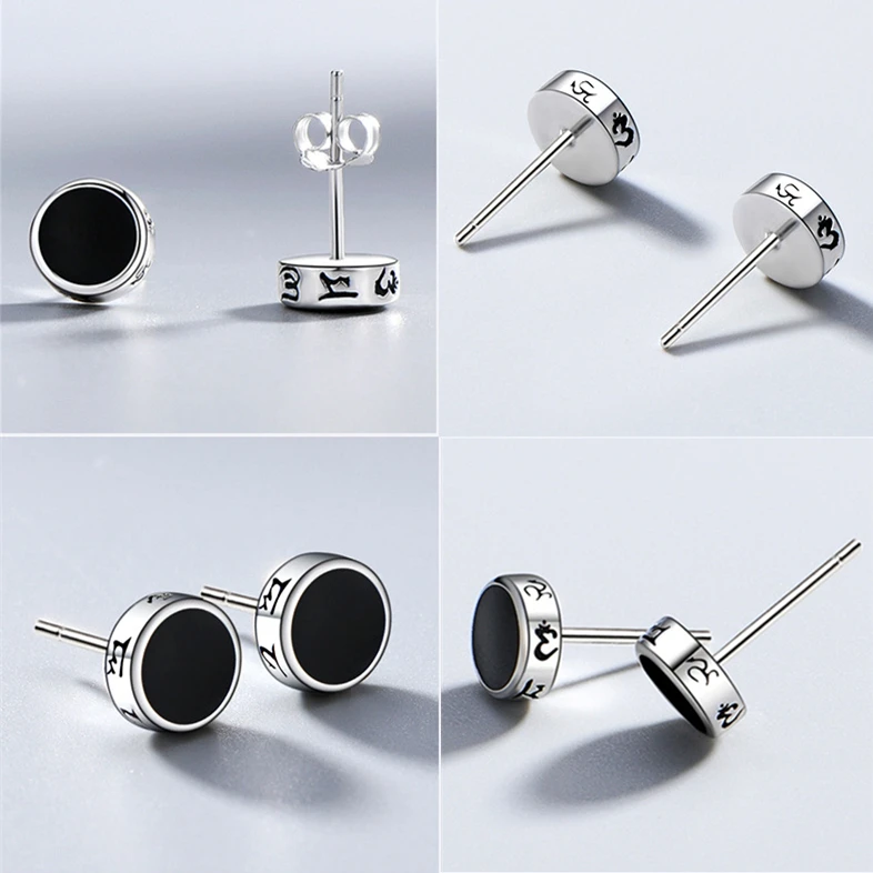 Модные черные серьги гвоздики буддизма для мужчин ювелирные изделия из чистого