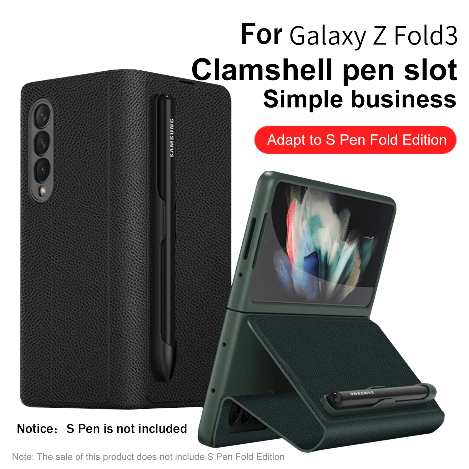 

With Pen Holder Phone Case For Samsung Galaxy Z Fold 3 Carbon Fiber Leather S Pen Slot Protection Cover Z Fold 3 5G Flip Case