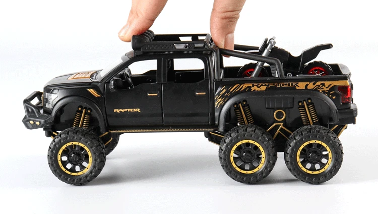 Hot 1:28 scale wheels Ford F150 Raptor metal model with light and sound Pickup truck diecast car pull back alloy toy collection