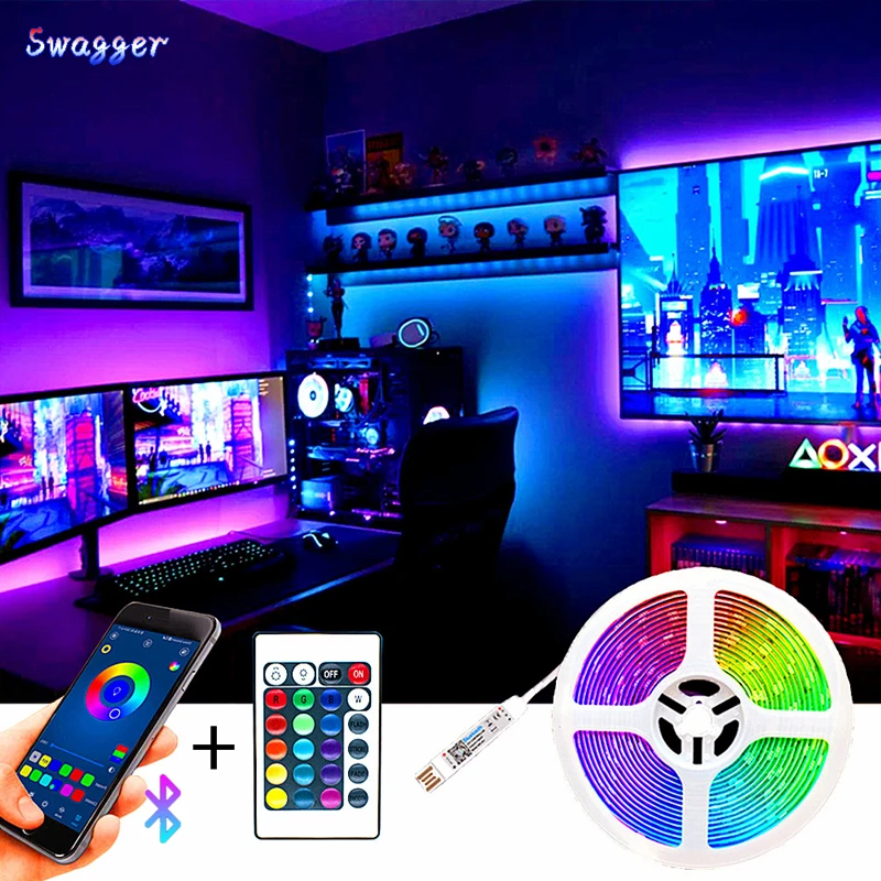 Bluetooth SMD5050 Светодиодные ленты светильник гибкий подвесной 1 м 2 3 4 5 LED диод DC5V стол