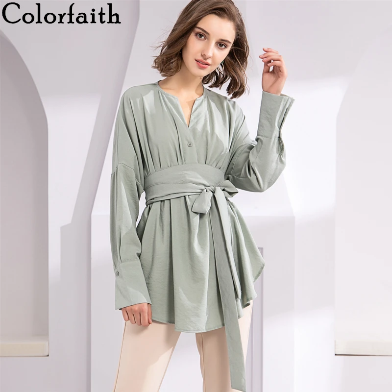 Colorfaith женские блузки рубашки 2021 весна лето пояс на шнуровке Модные Элегантные