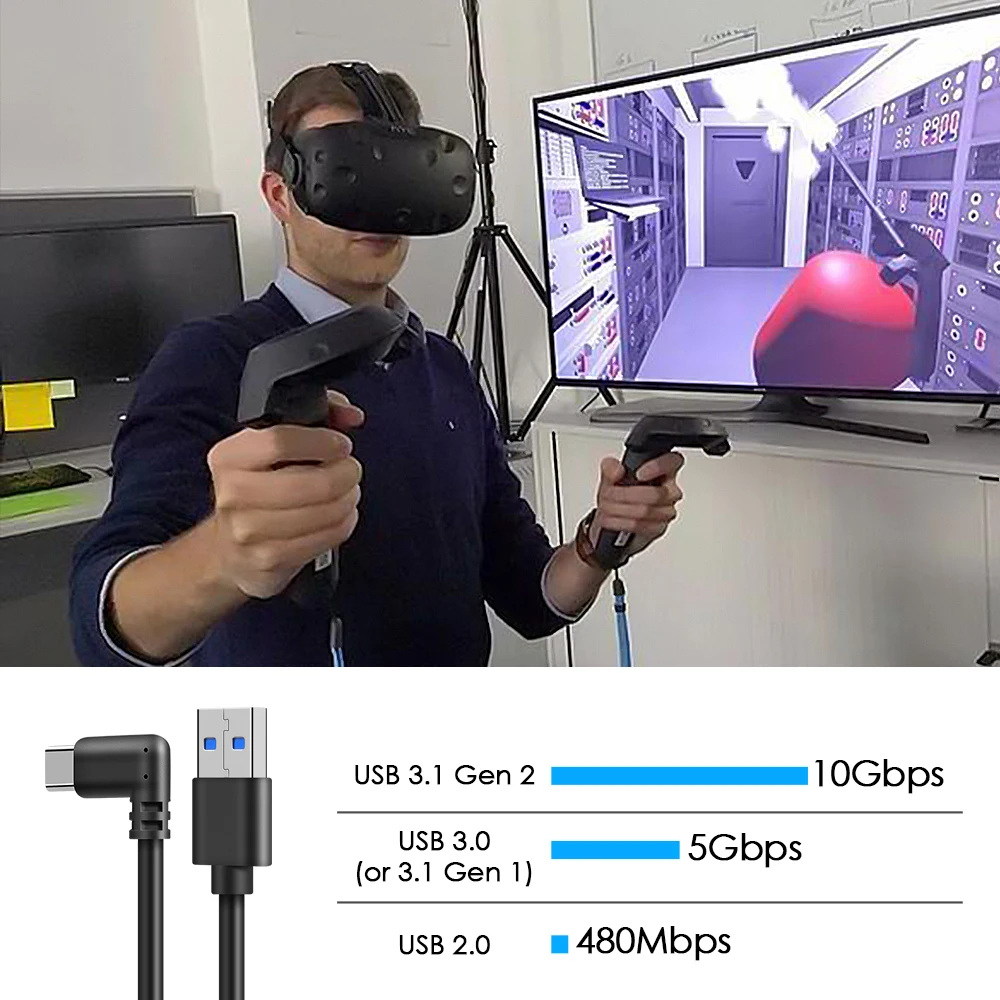 

For Oculus Link USB- C Steam VR Quest Type- C 3.1 Data Cable Elbow Selectable 3m 5m VR Accessories Ultra-Durable Best Quality