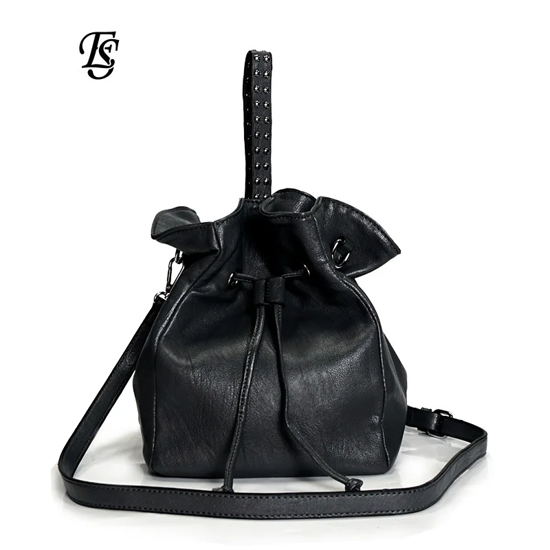

pu women's bucket bag 2021 new fashion women's handbag strap string bundle pocket one-shoulder slant bag cross-border