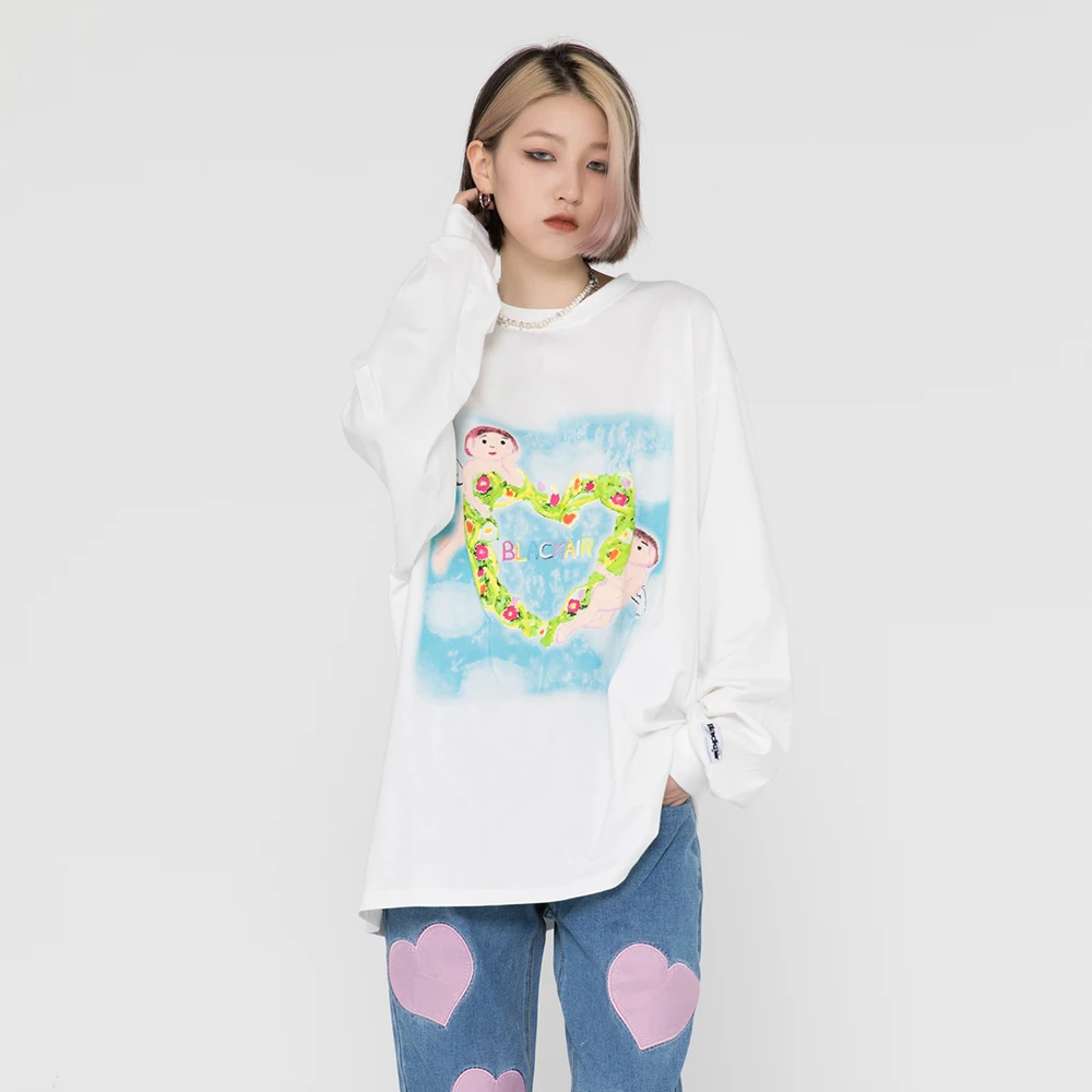 

Dark Icon Heart Print Hip Hop T-shirt Women Crew Neck Hipster Tshirts Black White Cotton Tee Shirts