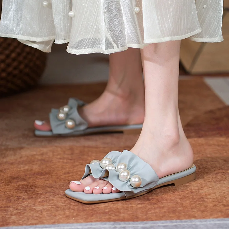 Шлепанцы женские кожаные пляжные сандалии Повседневная Уличная обувь для дома