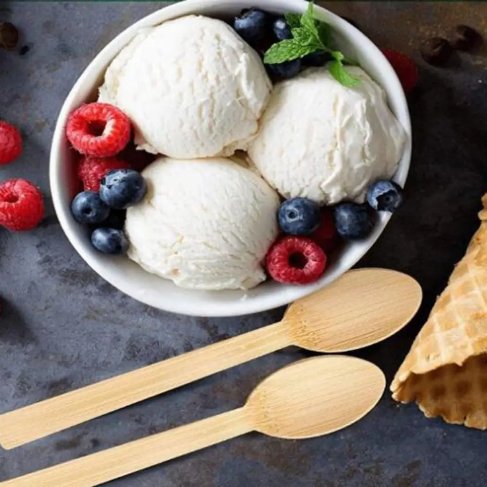 

100Pcs Wooden Spoon Smooth Disposable Wood Heat-resistant Single-use Ice Cream Spoon for Home