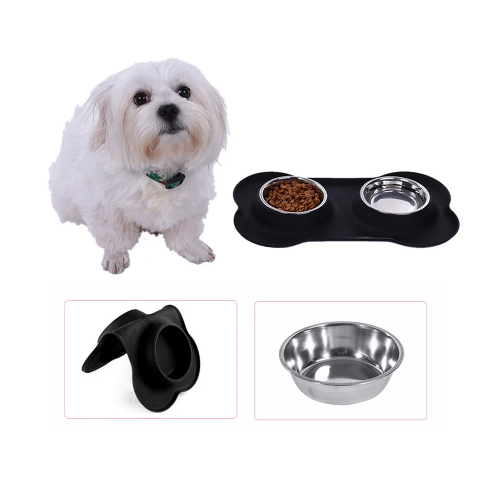 

Миски для собак, аксессуары для питомцев, миска для кормления, силиконовая нержавеющая сталь, двойная Нескользящая герметичная костяная по...