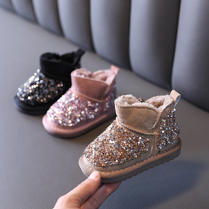 

Sequins Winter Baby Boots Cute Girls Warm Cotton Shoes Children Snow Boots