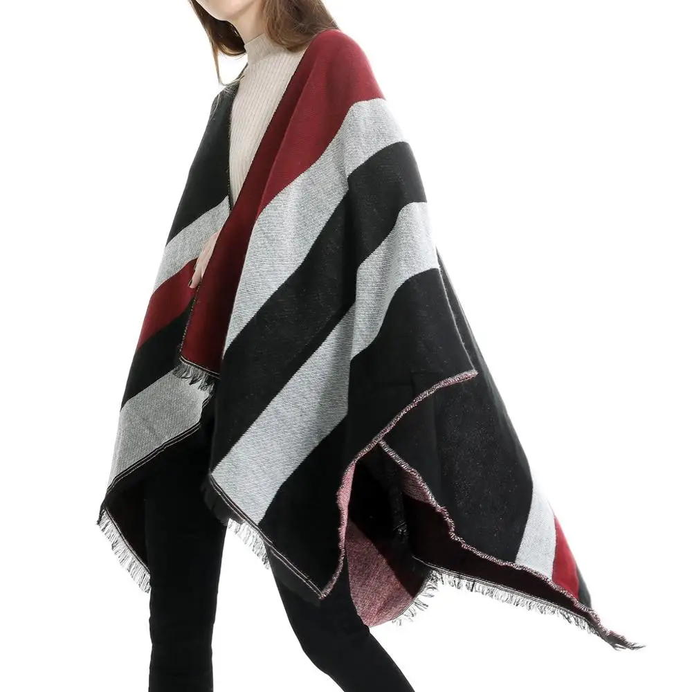 Зимняя накидка для женщин мягкий кашемировый кардиган с принтом шаль пальто