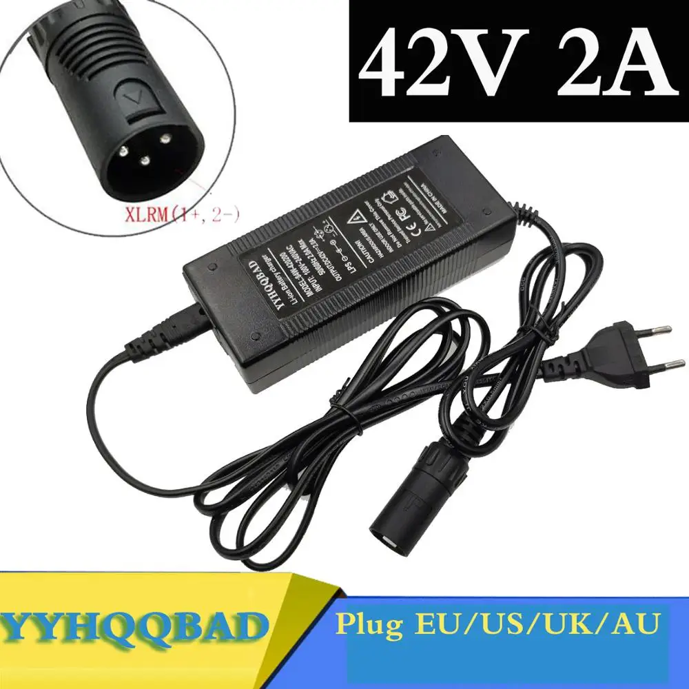 36V Charger 42V 2A electric bike lithium battery charger for 36V lithium battery pack with 3-Pin XLR Socket/connector