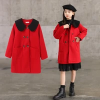 girls wool coat jacket outerwear 2021 red warm thicken plus velvet winter autumn cotton%c2%a0school teenagers childrens clothing