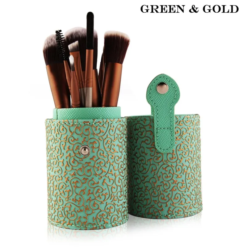 Professional 12Pcs Makeup Brushes Kit Studio Holder Tube Convenient Portable Leather Cup Natural Hair Synthetic