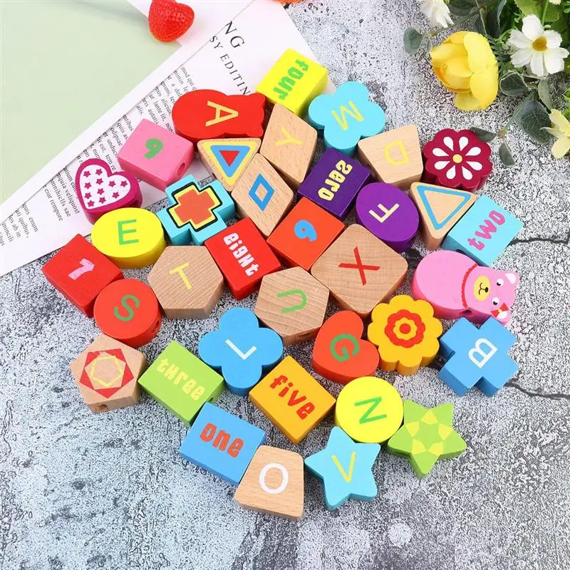 1 Набор деревянных бусин игрушечные цифры и алфавит бусины развивающие игрушки