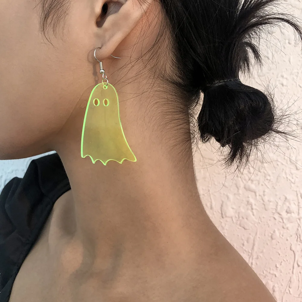

2021New Fashion Cute Transparent Resin Sheet Little Ghost Drop Earrings Hip hop Funny Jewelry For Women Trendy Statement Earring