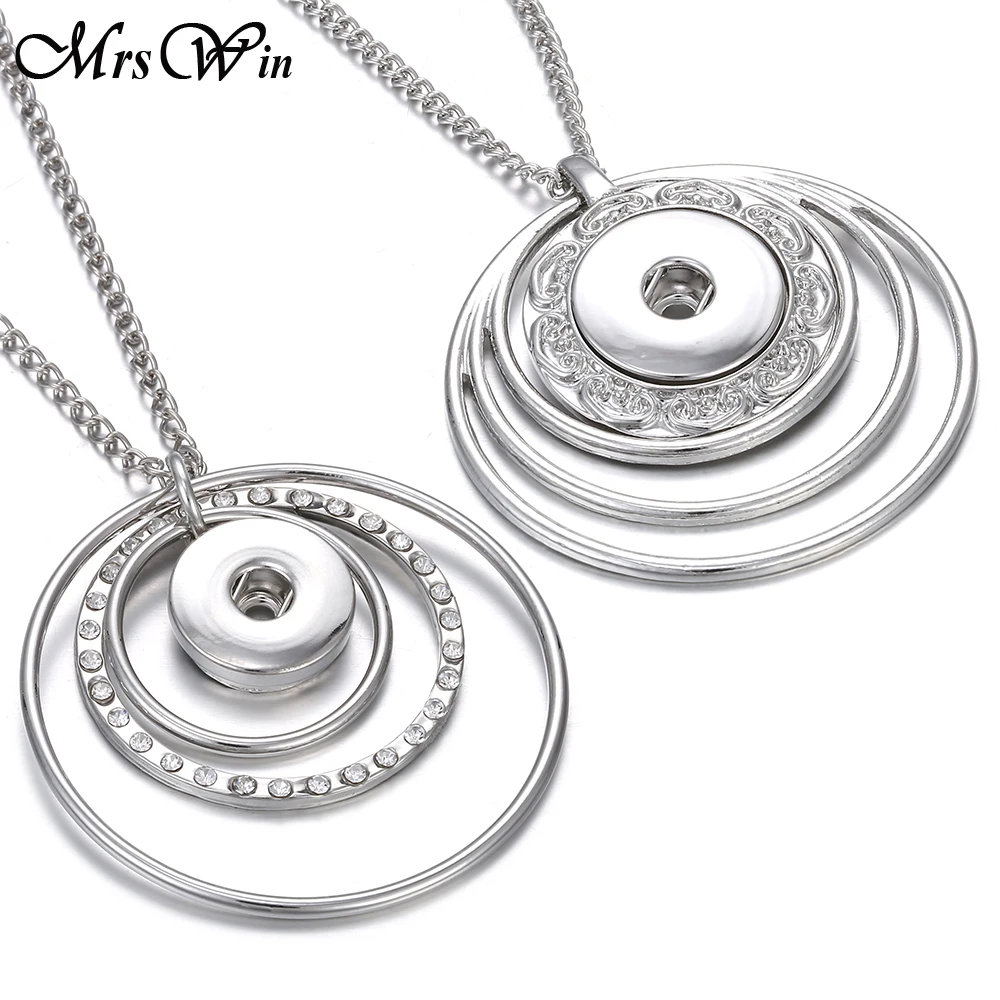 

New Fashion Snap Button Necklace Fit 18mm Metal Snaps Buttons Crystal Silver color Circle Button Necklace Christmas Gift