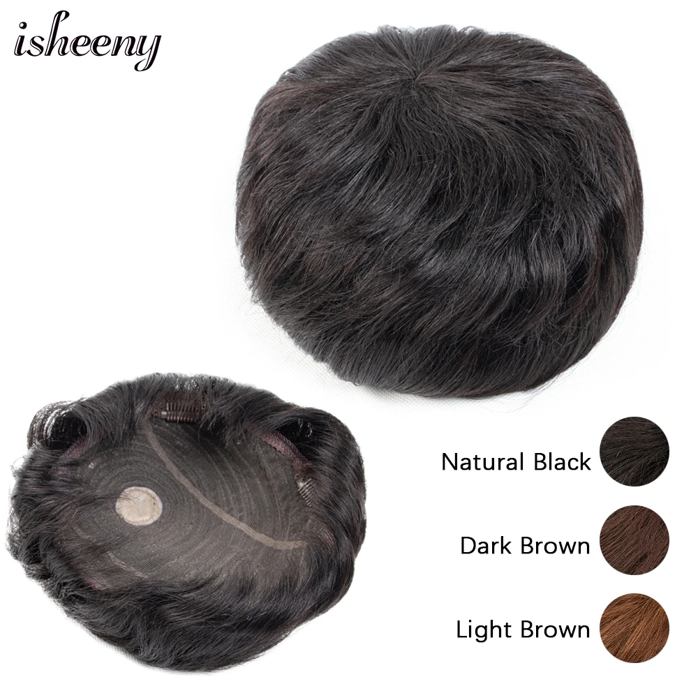

Мужской парик Isheeny из натуральных черных волос, 15x18 см