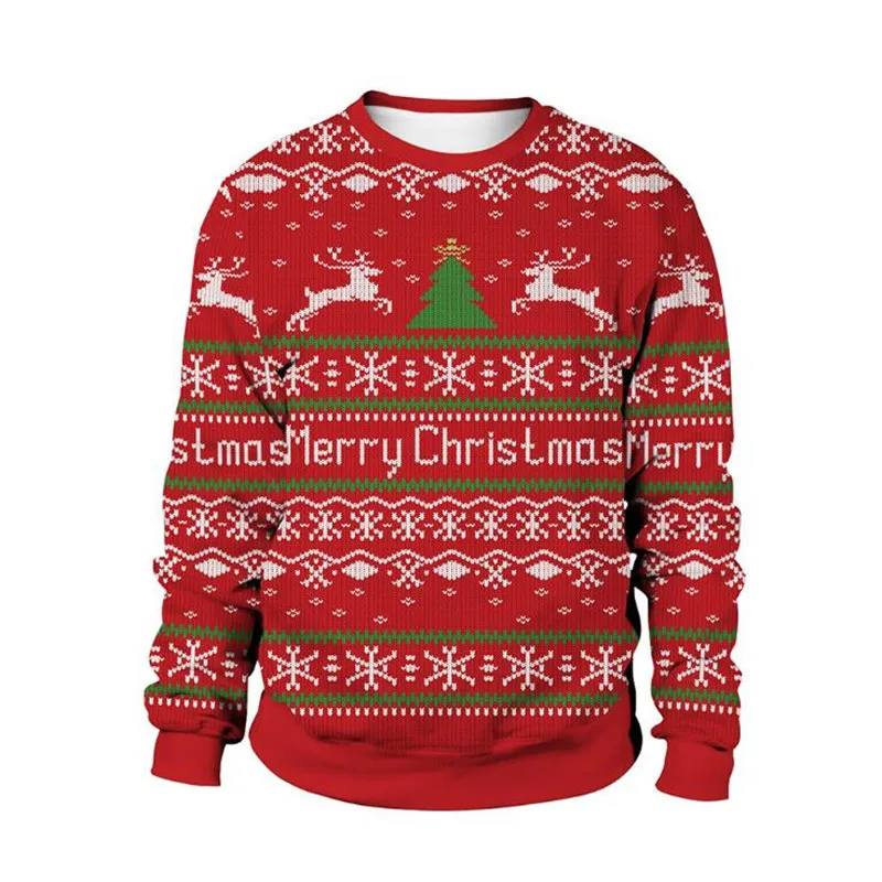 

Мужской и Женский Рождественский свитер, пуловер с круглым вырезом, женский свитер с забавным 3D принтом, рождественские Джемперы, топы
