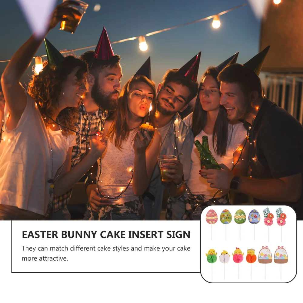 

12pcs Easter Egg Bunny Design Cupcake Toppers Decorations Easter Cake Decors