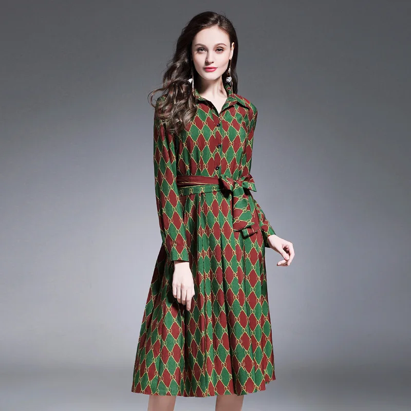 long party runway dresses NEW Spring autumn luxury Print dress Long sleeve women Clothes elegant Casual Dress Free shipping