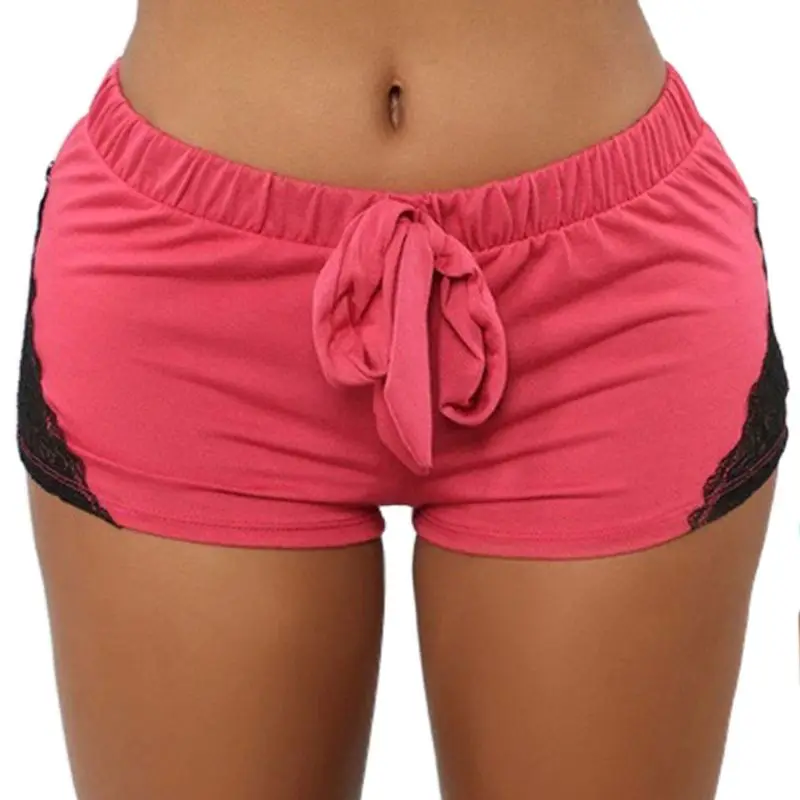 

Women Sexy Mid Rise Sport Shorts Floral Lace Splicing Drawstring Leggings