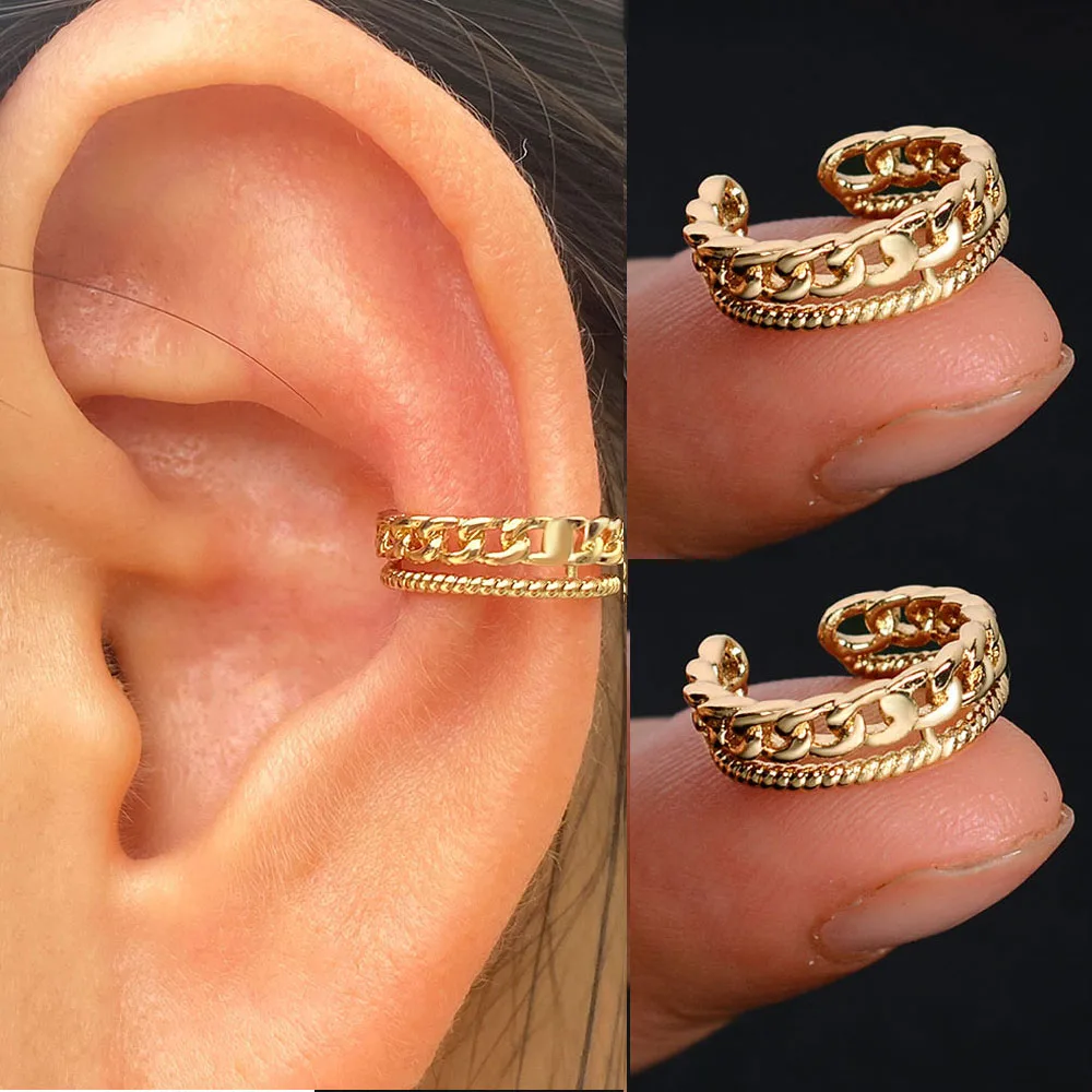 2022 Hot Wrap Clipcuffs Statement Clip on Earrings Without Piercing Cartilage Cuffs for Women Girl Geometry Ear Cilps 2Pc - купить по