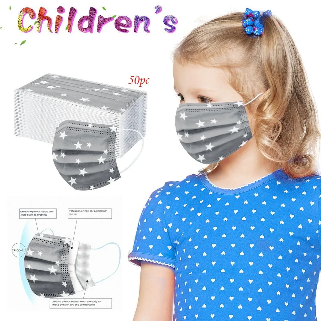 

20/30/50/100PCS Children Five-pointed Star Print Three Layer Face Mask Disposable Mascarilla Halloween Cosplay Mouth Mask Masque