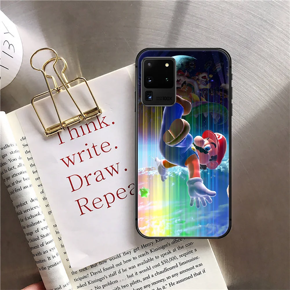 

Cartoon Mario Phone Case Cover For Samsung Galaxy Note S 7 8 9 10 10E 20 Plus Lite Uitra Black Silicone Black Etui Trend Shell
