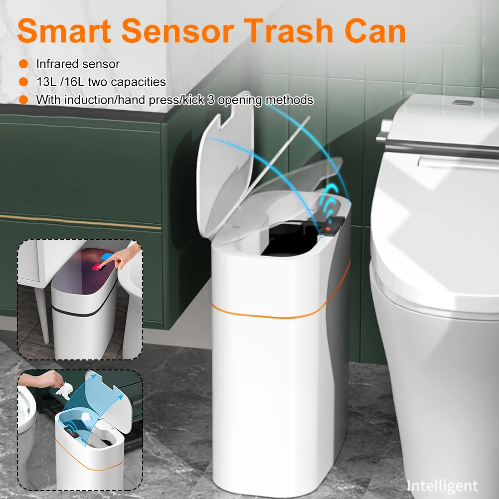 

NEW Smart Trash Can Automatic Induction Rechargeable Dustbin Bucket with Lid Garbage Bin Container for Bedroom Bathroom Kitchen