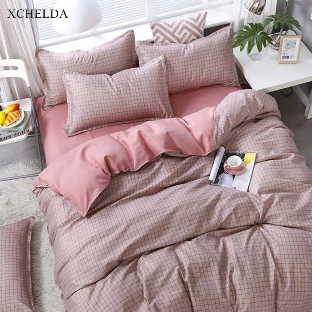 Постельное белье двойной Queen розового цвета в клетку роскошное покрывало для