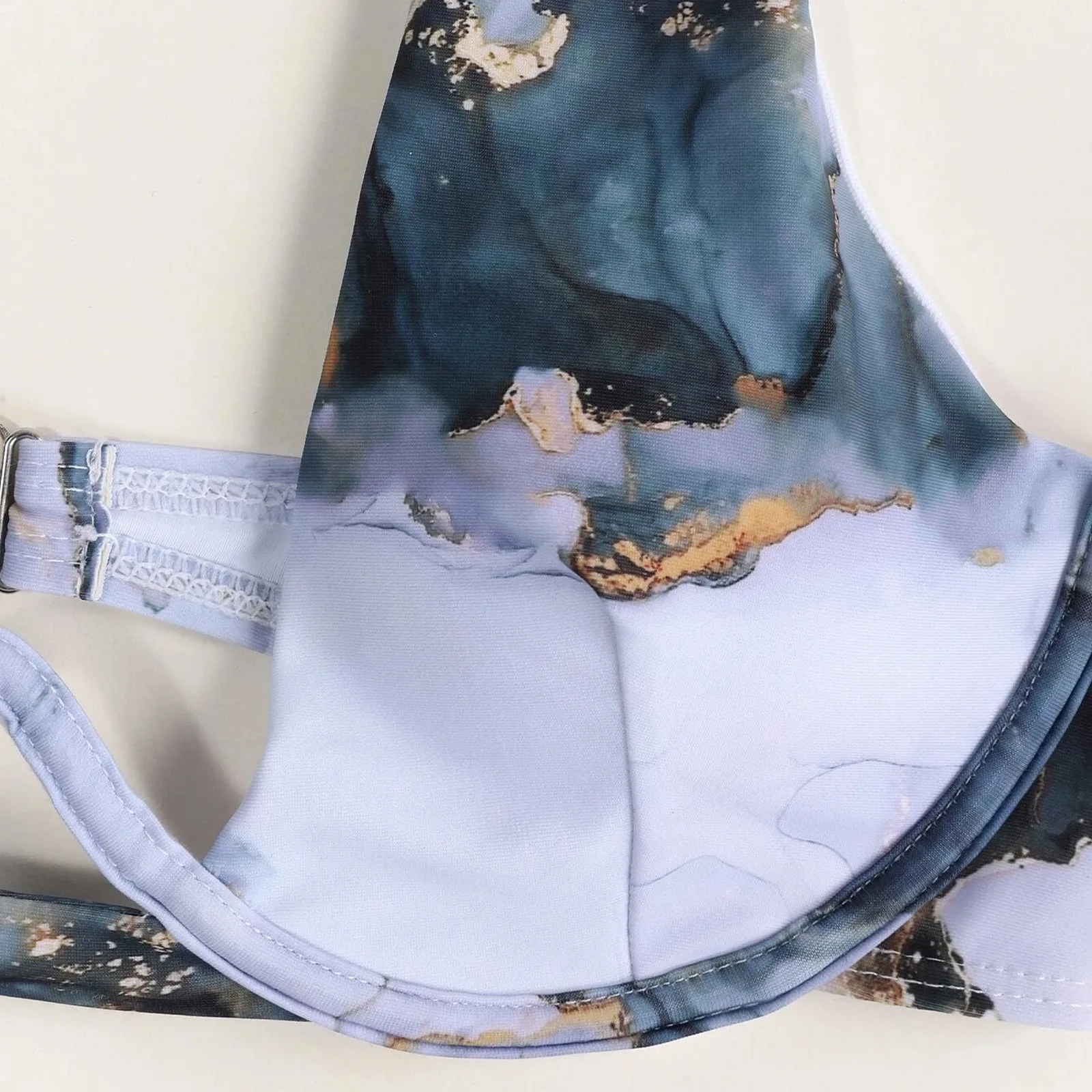 

Landscape Print Bikini Split Swimsuit Women Striped Push Up High Cut Hight Waist Halter Bikini Set Two Piece Swimsuit Women Swim