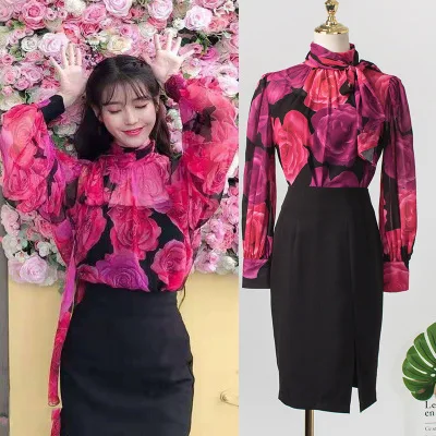 Рубашка с цветочным рисунком+ юбка для женщин, iu DEL LUNA, отель, та же, IU Lee Ji Eun, летнее платье для кормящих грудью, топ, пальто для беременных