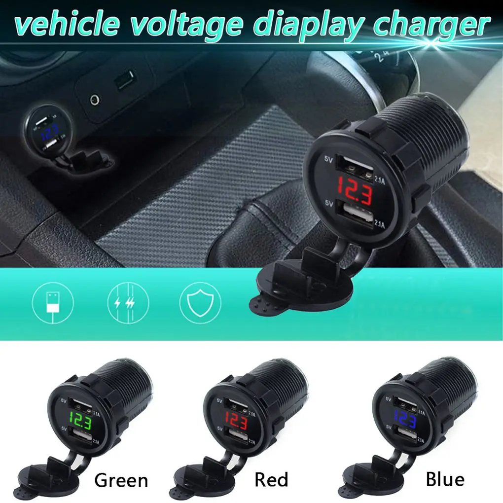 Универсальное автомобильное зарядное устройство с двумя USB портами и цифровым