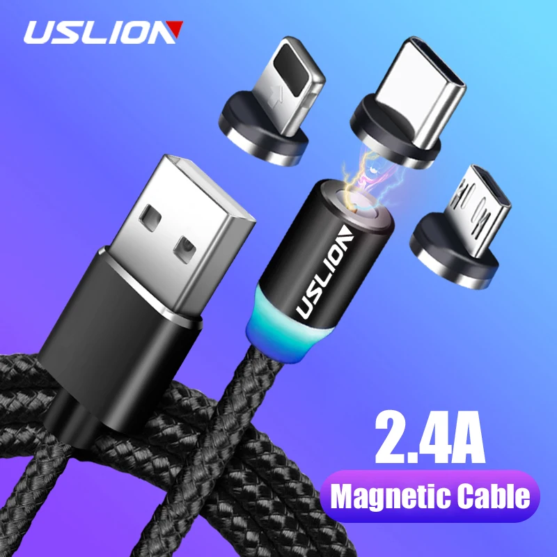 USLION 1 м светодиодный магнитный USB кабель зарядные устройства для iPhone Xs Max 8 7 6 и usb type