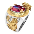 Мужские кольца с инкрустацией дракона и красными кристаллами, роскошные кольца в стиле хип-хоп, панк, подарок на день рождения, свадьбу