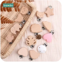 bopoobo 3pc silicone pacifier clip cartoon wooden soother clip nursing accessories diy dummy clip chains wooden baby teether
