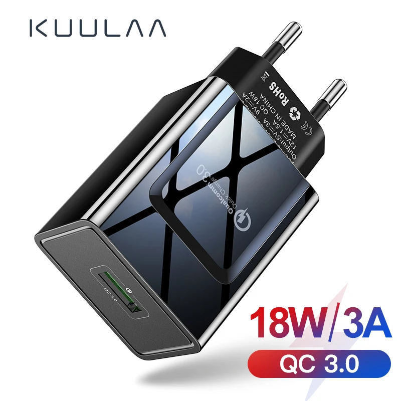 KUULAA 18W Быстрая зарядка3.0 Мобильный телефон USB зарядное устройство ЕС Plug Wall Charger QC 3.0 Адаптер Быстрого зарядного устройства для Xiaomi Huawei Samsung