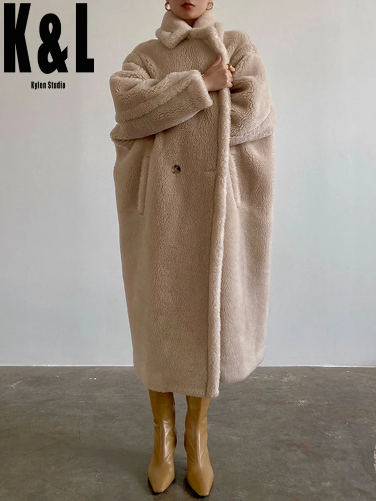 Классическое длинное меховое пальто с лацканами Тедди кашемировая шерстяная