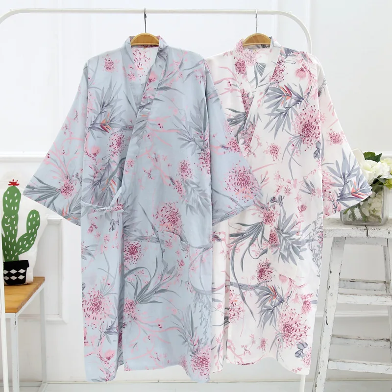 

Spring/summer New Ladies Nightgown Pure Cotton Gauze Thin Soft Japanese Kimono Robe Women Loose Spa Home Cotton Bathrobe Female
